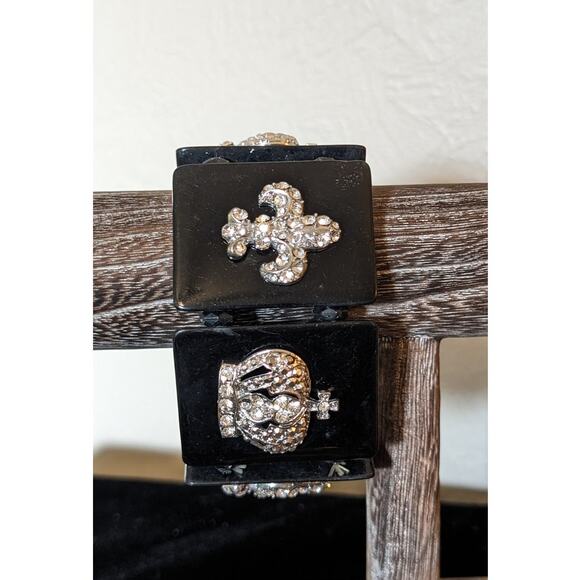 Chunky Black Stretch Rhinestone Crown Bracelet - Picture 1 of 10